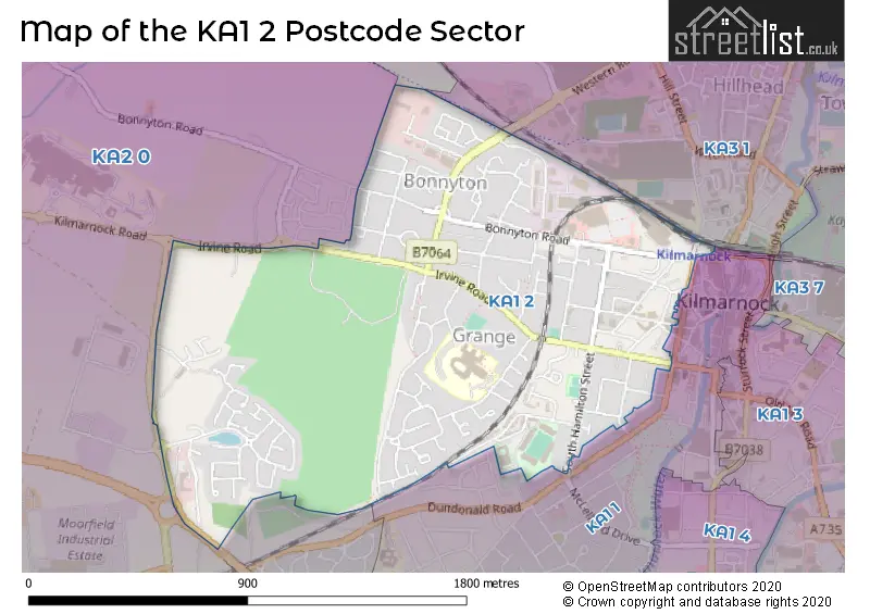 Map of the KA1 2 and surrounding postcode sector
