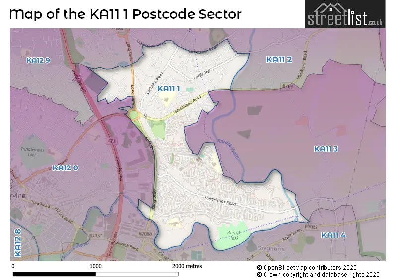 Map of the KA11 1 and surrounding postcode sector