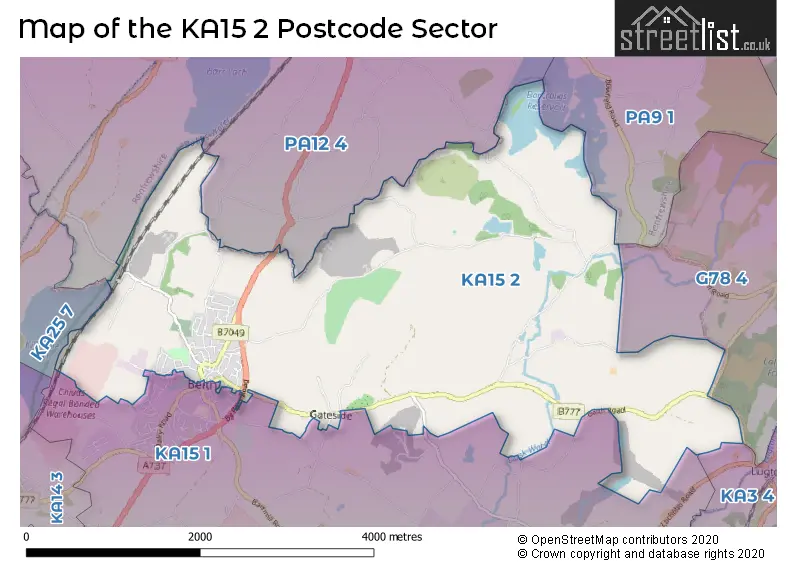Map of the KA15 2 and surrounding postcode sector