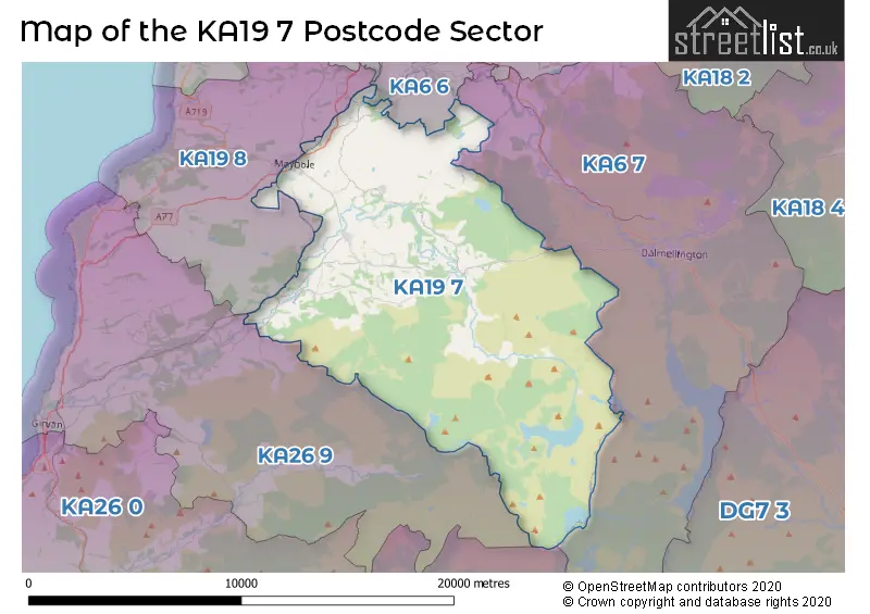 Map of the KA19 7 and surrounding postcode sector