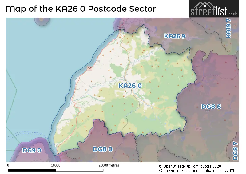 Map of the KA26 0 and surrounding postcode sector
