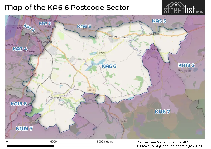 Map of the KA6 6 and surrounding postcode sector