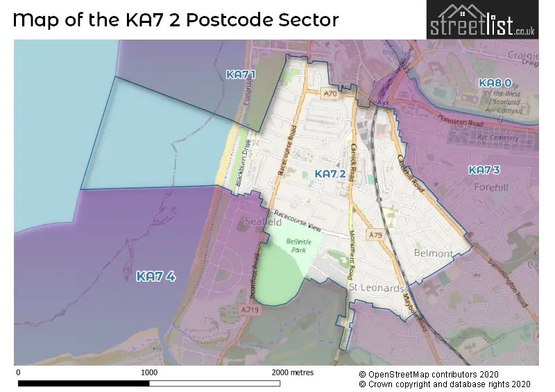 Map of the KA7 2 and surrounding postcode sector