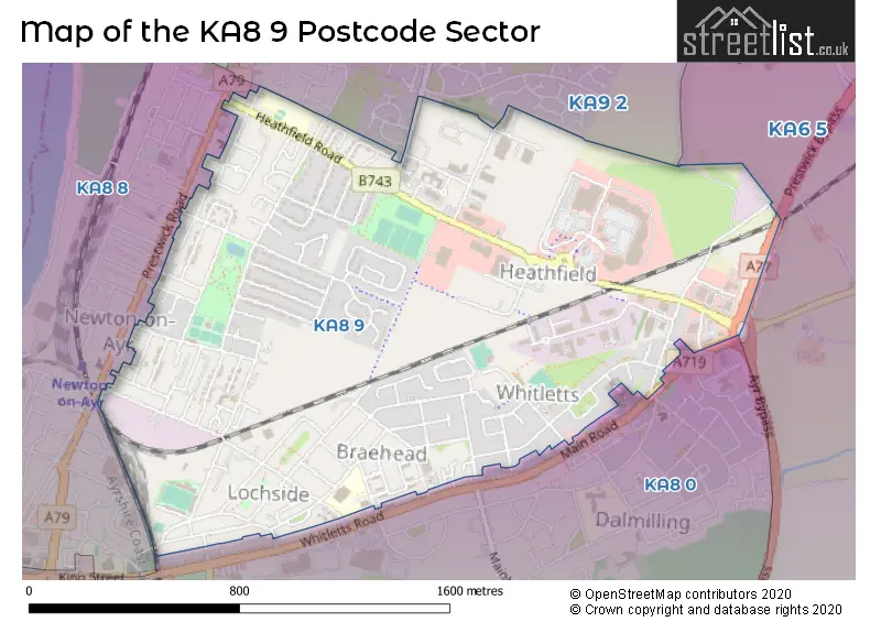 Map of the KA8 9 and surrounding postcode sector