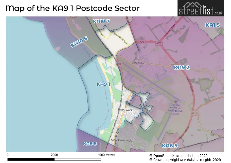Map of the KA9 1 and surrounding postcode sector