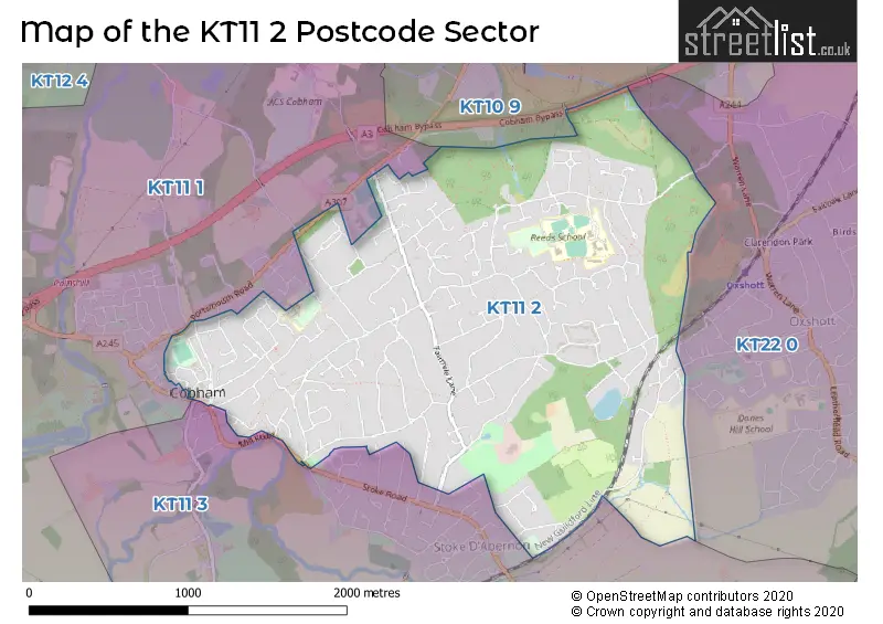 Map of the KT11 2 and surrounding postcode sector