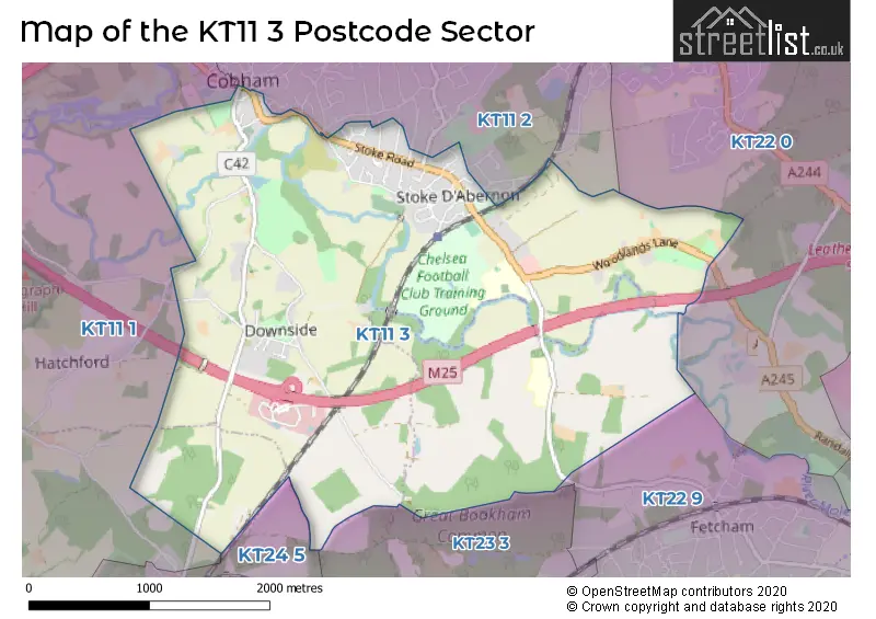 Map of the KT11 3 and surrounding postcode sector