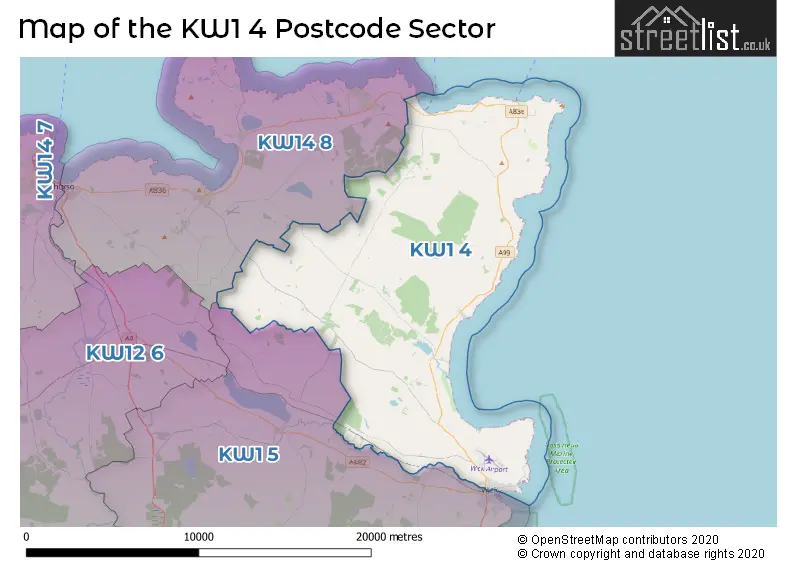 Map of the KW1 4 and surrounding postcode sector