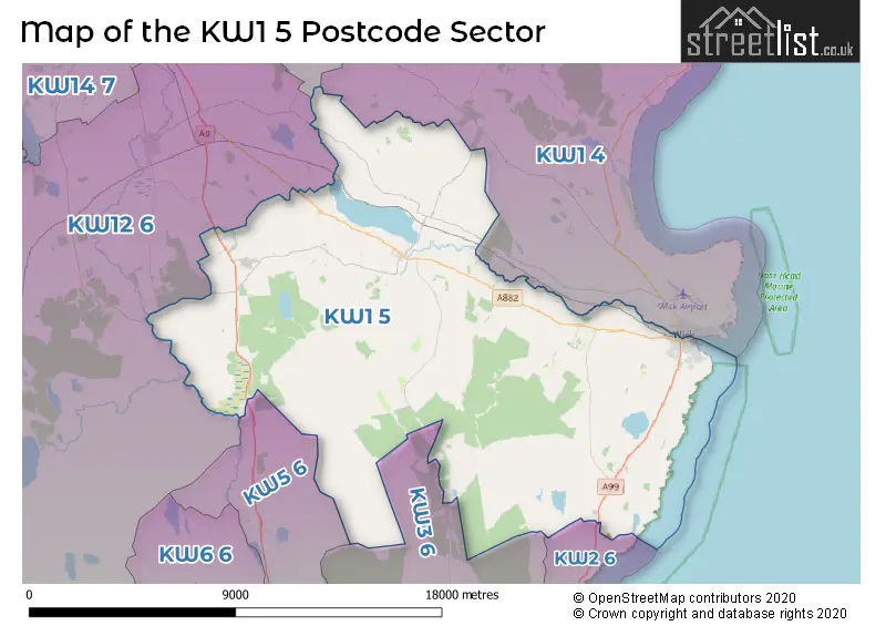 Map of the KW1 5 and surrounding postcode sector