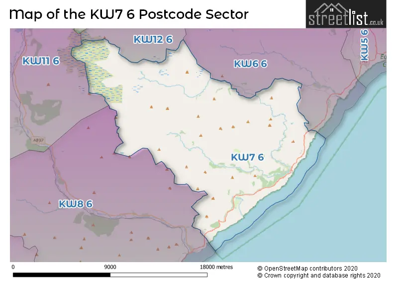 Map of the KW7 6 and surrounding postcode sector