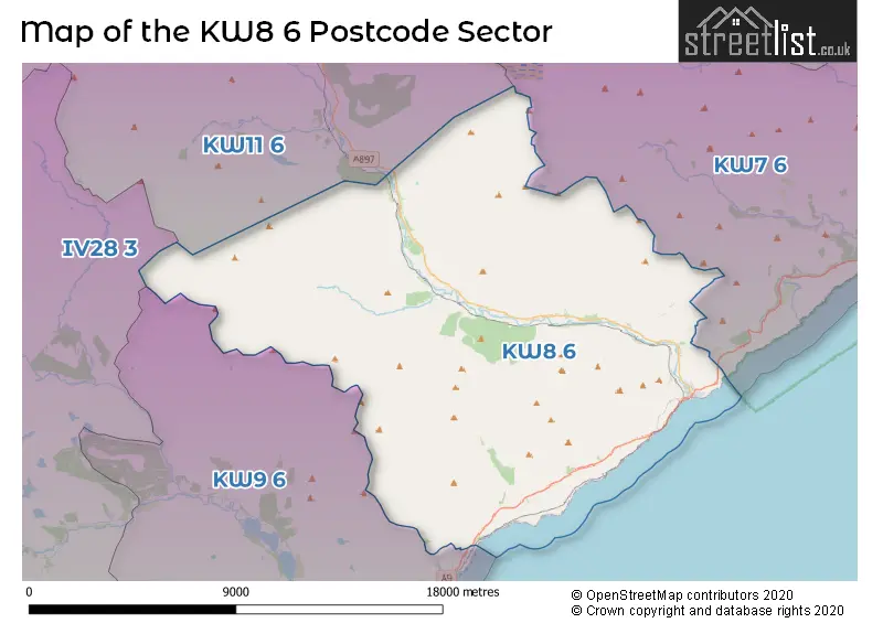 Map of the KW8 6 and surrounding postcode sector