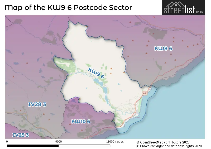 Map of the KW9 6 and surrounding postcode sector