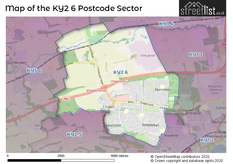 Map of the KY2 6 and surrounding postcode sector