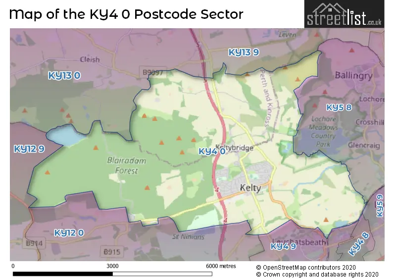 Map of the KY4 0 and surrounding postcode sector