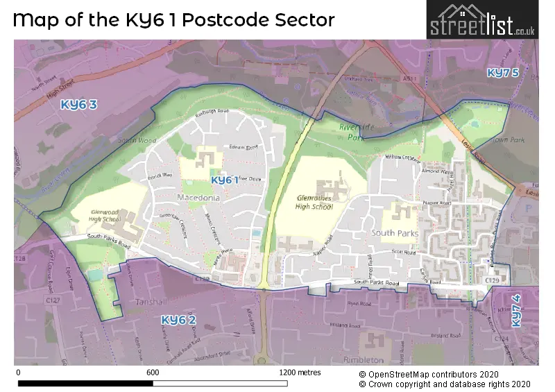 Map of the KY6 1 and surrounding postcode sector