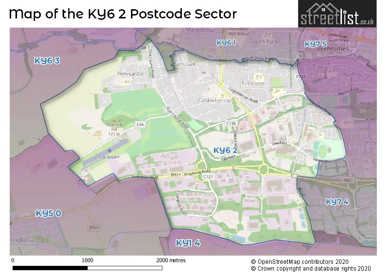 Map of the KY6 2 and surrounding postcode sector