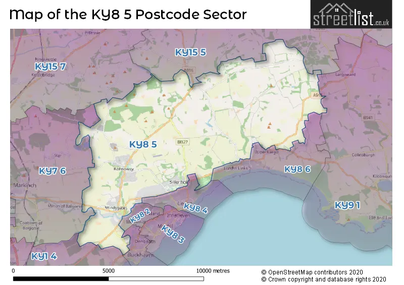 Map of the KY8 5 and surrounding postcode sector