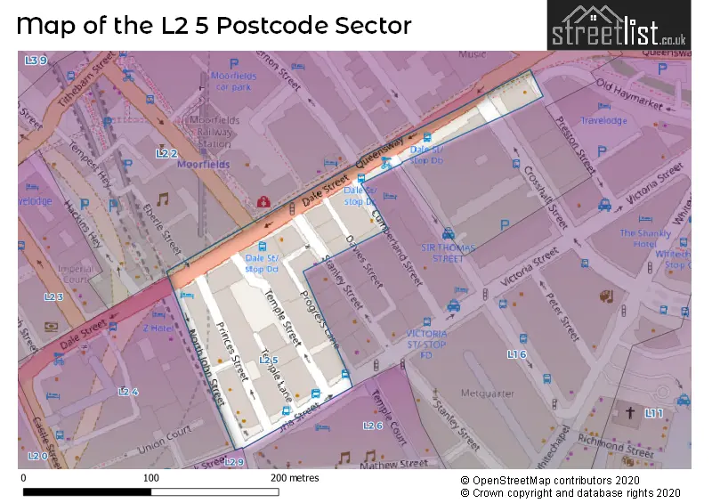 Map of the L2 5 and surrounding postcode sector