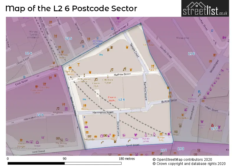 Map of the L2 6 and surrounding postcode sector