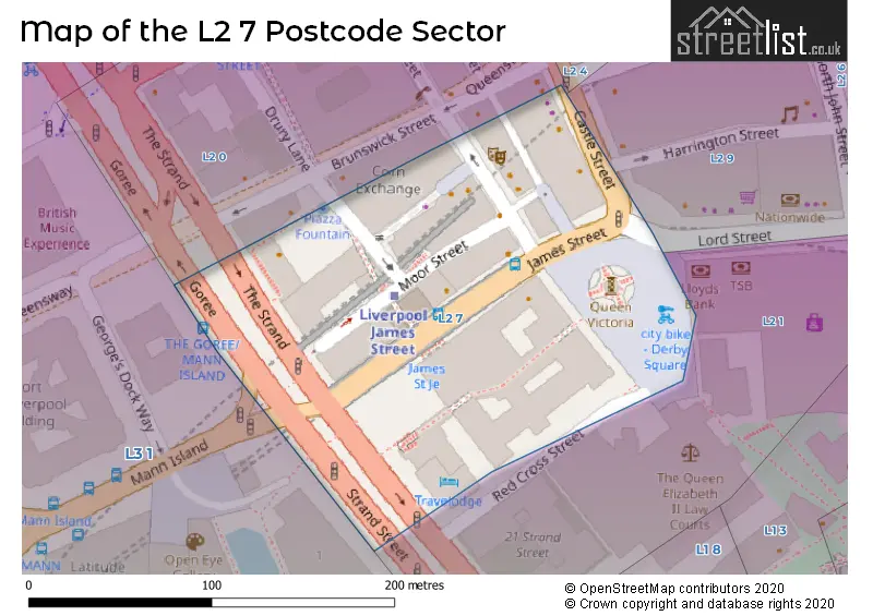 Map of the L2 7 and surrounding postcode sector