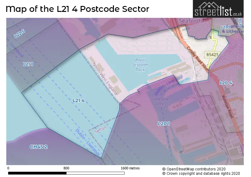 Map of the L21 4 and surrounding postcode sector