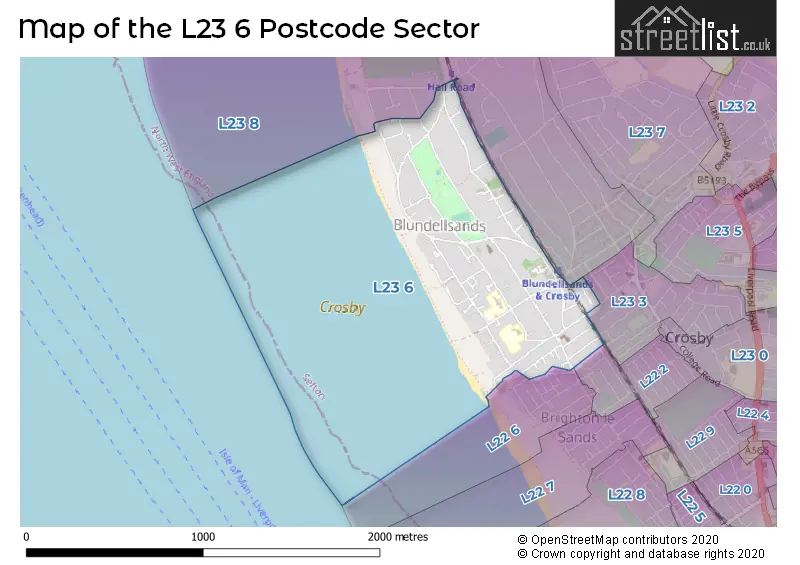 Map of the L23 6 and surrounding postcode sector