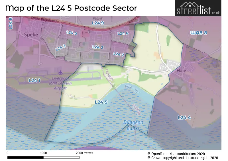 Map of the L24 5 and surrounding postcode sector