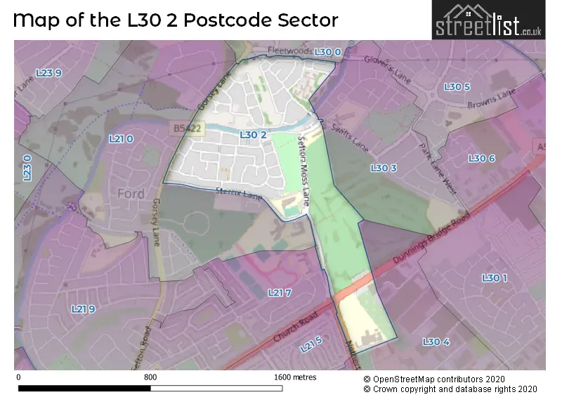 Map of the L30 2 and surrounding postcode sector