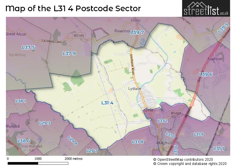 Map of the L31 4 and surrounding postcode sector