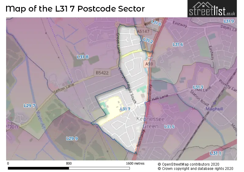 Map of the L31 7 and surrounding postcode sector