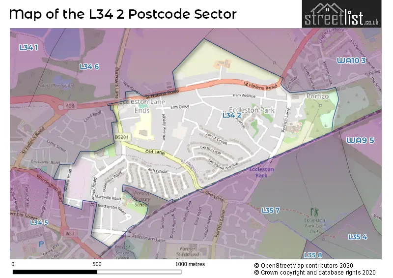 Map of the L34 2 and surrounding postcode sector