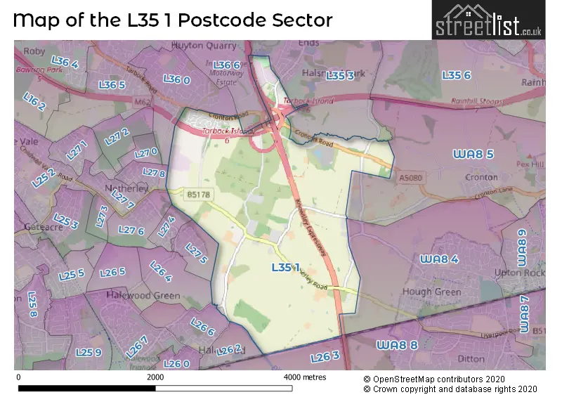 Map of the L35 1 and surrounding postcode sector
