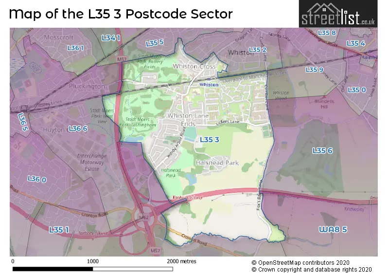 Map of the L35 3 and surrounding postcode sector
