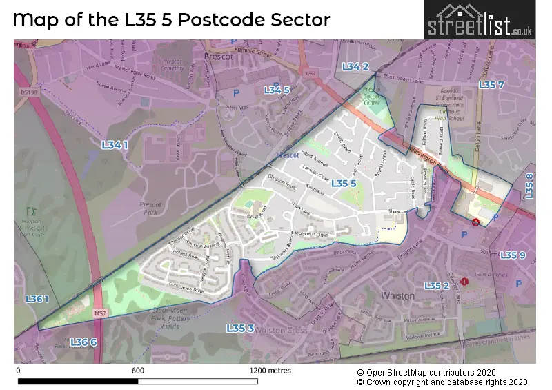 Map of the L35 5 and surrounding postcode sector