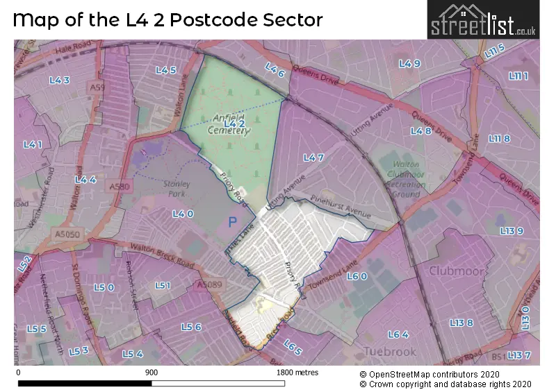 Map of the L4 2 and surrounding postcode sector