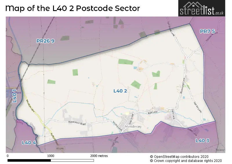 Map of the L40 2 and surrounding postcode sector