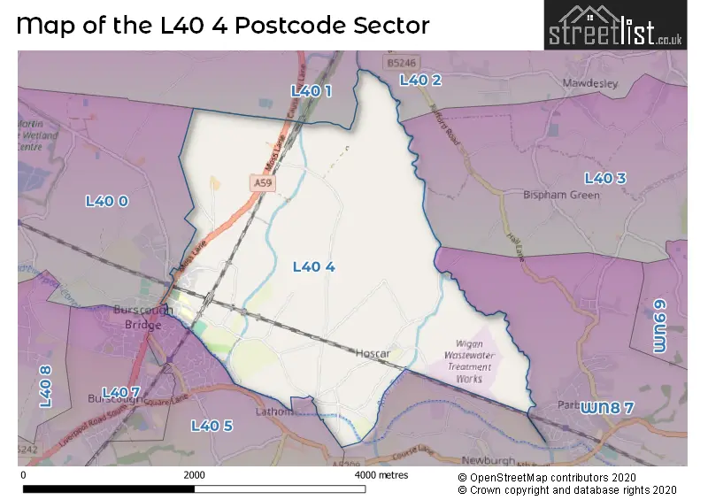 Map of the L40 4 and surrounding postcode sector