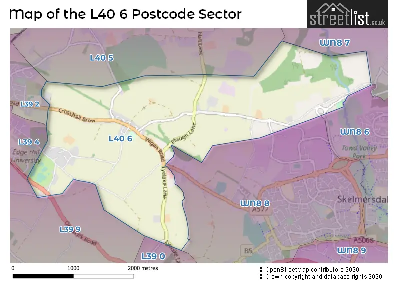 Map of the L40 6 and surrounding postcode sector