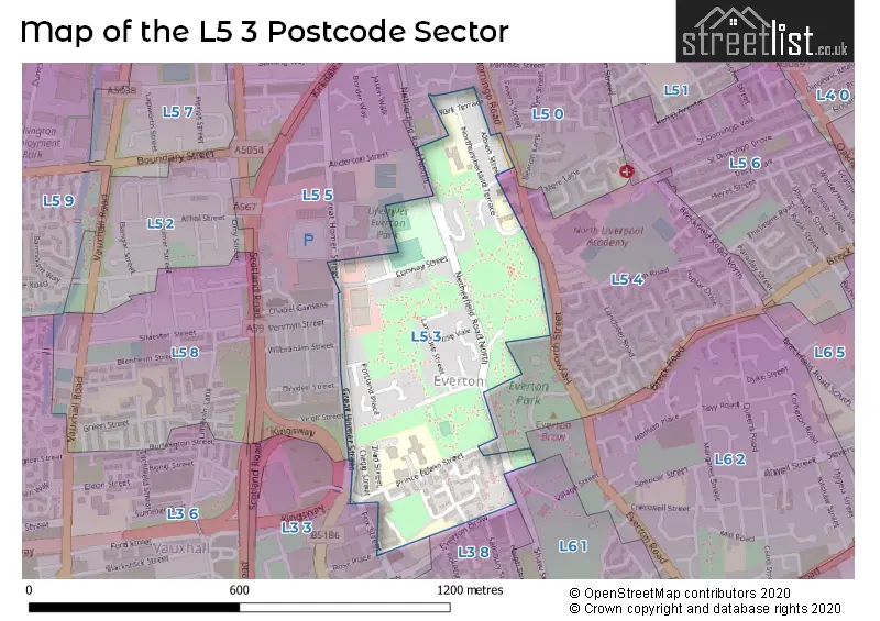 Map of the L5 3 and surrounding postcode sector