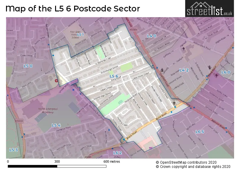 Map of the L5 6 and surrounding postcode sector