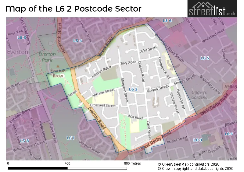 Map of the L6 2 and surrounding postcode sector