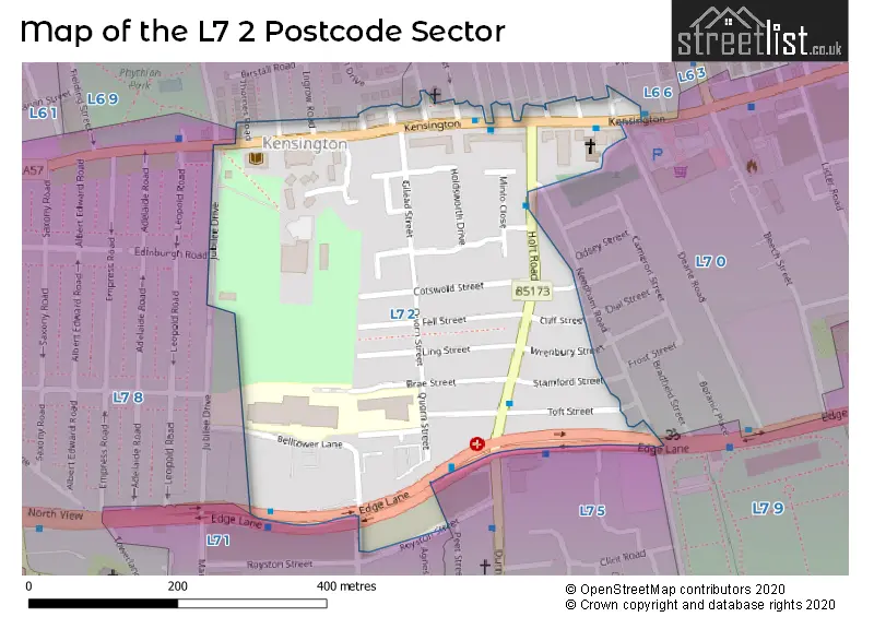 Map of the L7 2 and surrounding postcode sector