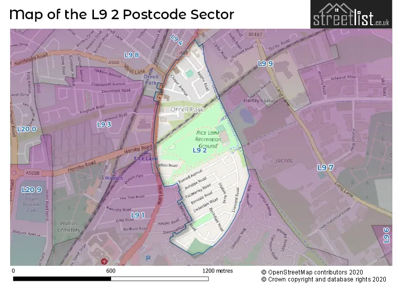 Map of the L9 2 and surrounding postcode sector