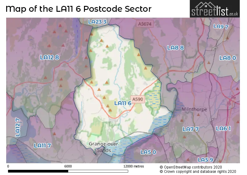 Map of the LA11 6 and surrounding postcode sector