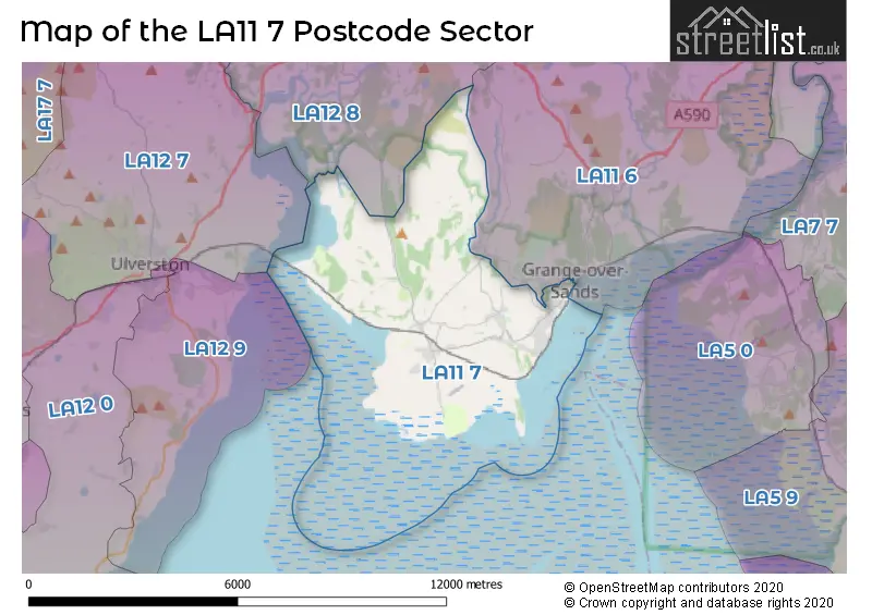 Map of the LA11 7 and surrounding postcode sector