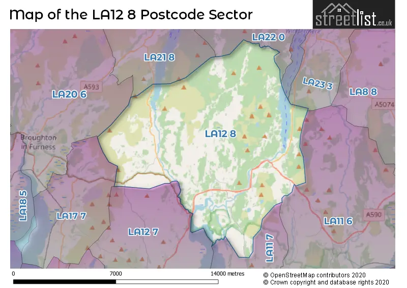 Map of the LA12 8 and surrounding postcode sector