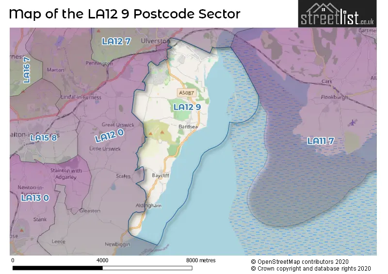 Map of the LA12 9 and surrounding postcode sector