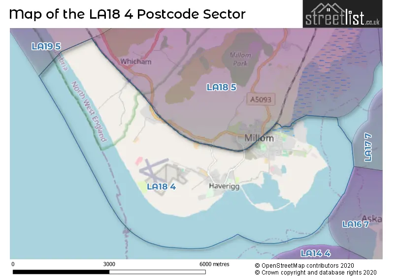 Map of the LA18 4 and surrounding postcode sector