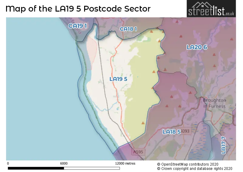 Map of the LA19 5 and surrounding postcode sector