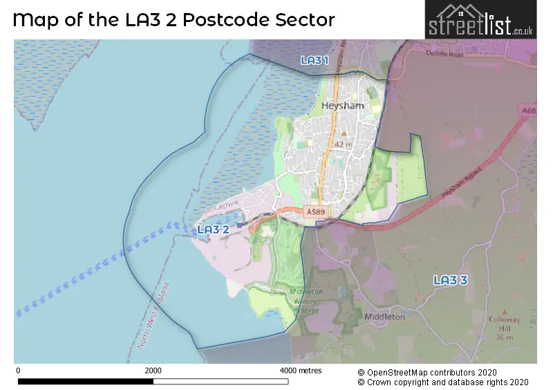 Map of the LA3 2 and surrounding postcode sector